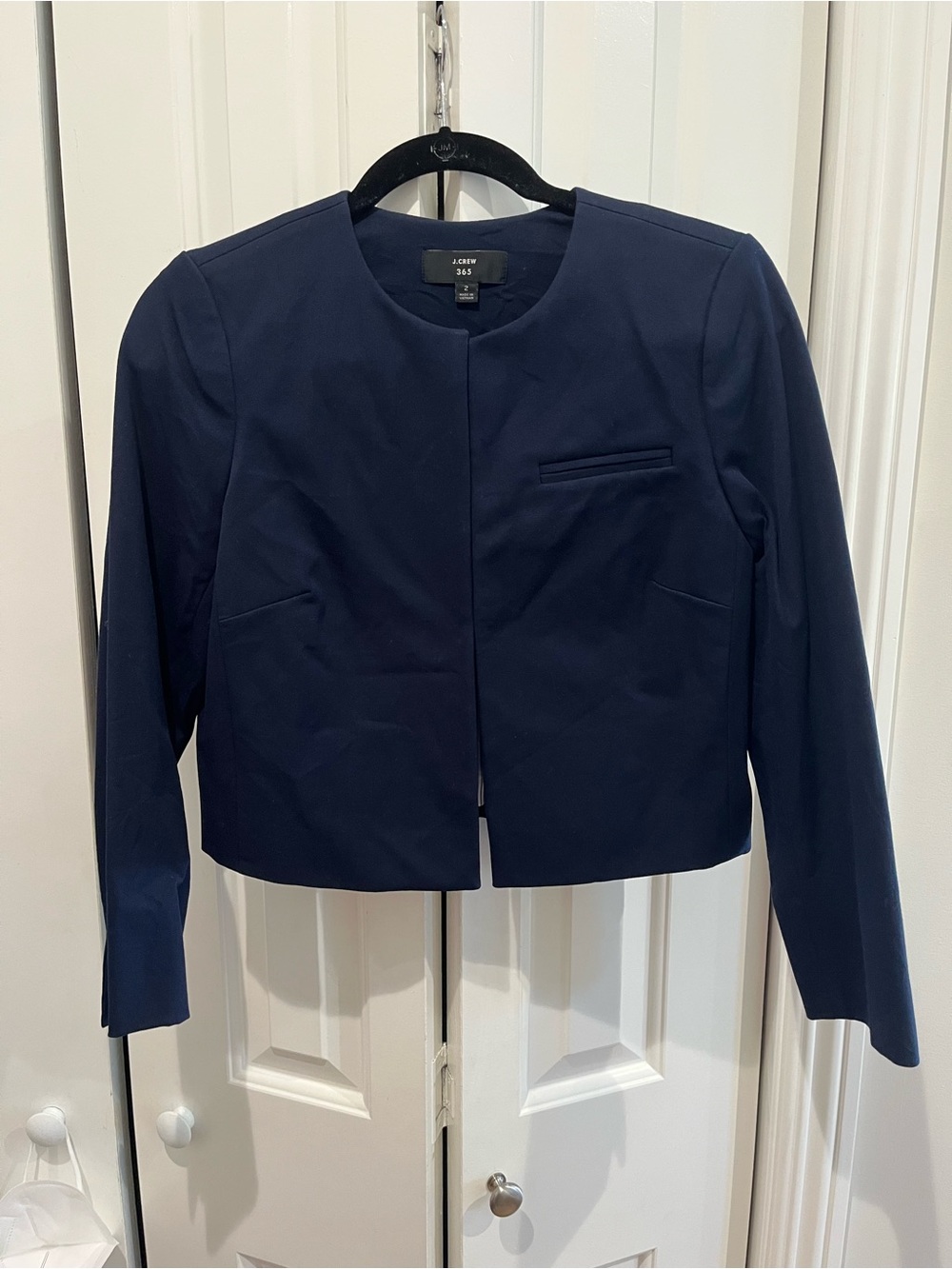 J. Crew Navy Cropped Collarless Blazer